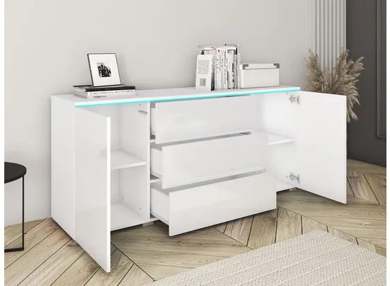 Komoda Sawoti 150, Farby: wotan / čierny lesk, Osvetlenie: osvetlenie LED RGB - farebné