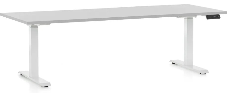 Výškovo nastaviteľný stôl OfficeTech D, 200 x 80 cm, biela podnož, svetlo sivá