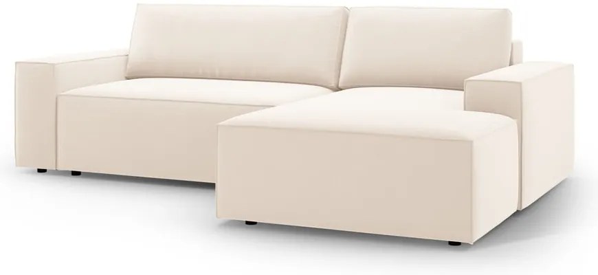 Béžová zamatová rozkladacia/s úložným priestorom rohová pohovka (pravý roh/s leňoškou) Jodie – Micadoni