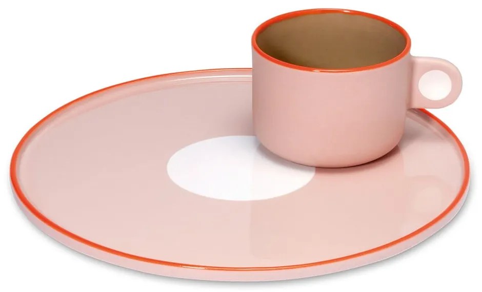Súprava ružovej kameninovej šálky a taniera Remember Greta, 250 ml