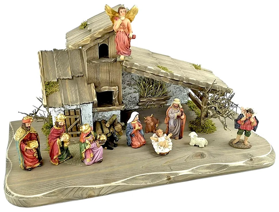 AMADEA Drevený betlehem šedohnedý BEZ FIGURÍK 45 cm