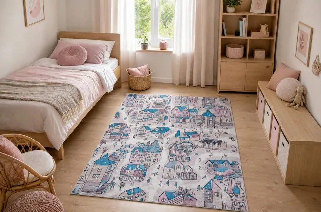 Detský koberec protišmykový BAMBINO 61560 béžový / modrý