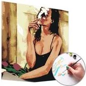 Maľovanie podľa čísel ŽENA S KVETMI – nízka náročnosť 50x50 cm