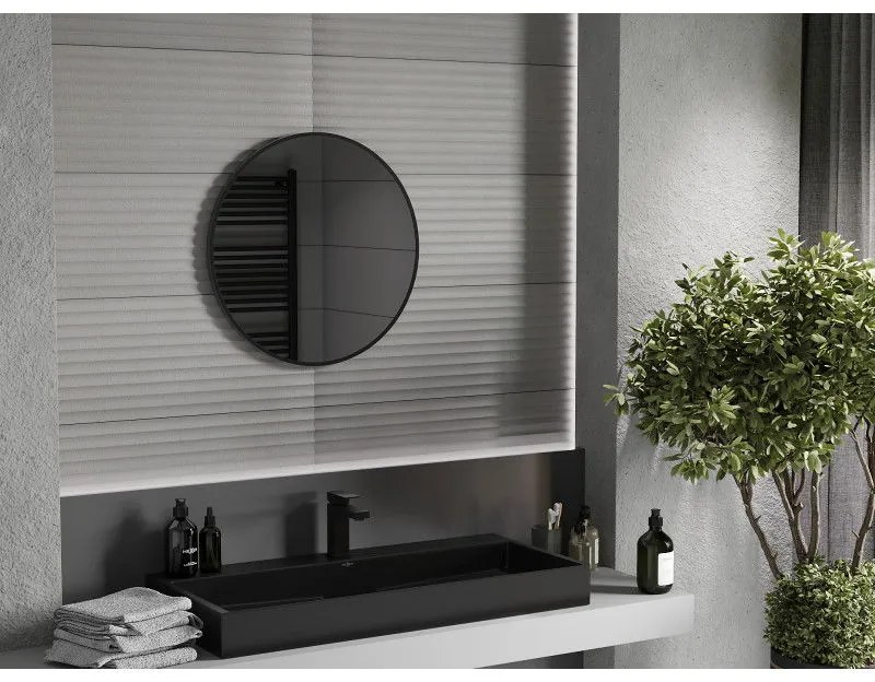 Mexen Loft, okrúhle kúpeľňové zrkadlo 60 cm, farba rámu čierna matná, 9850-060-060-000-70