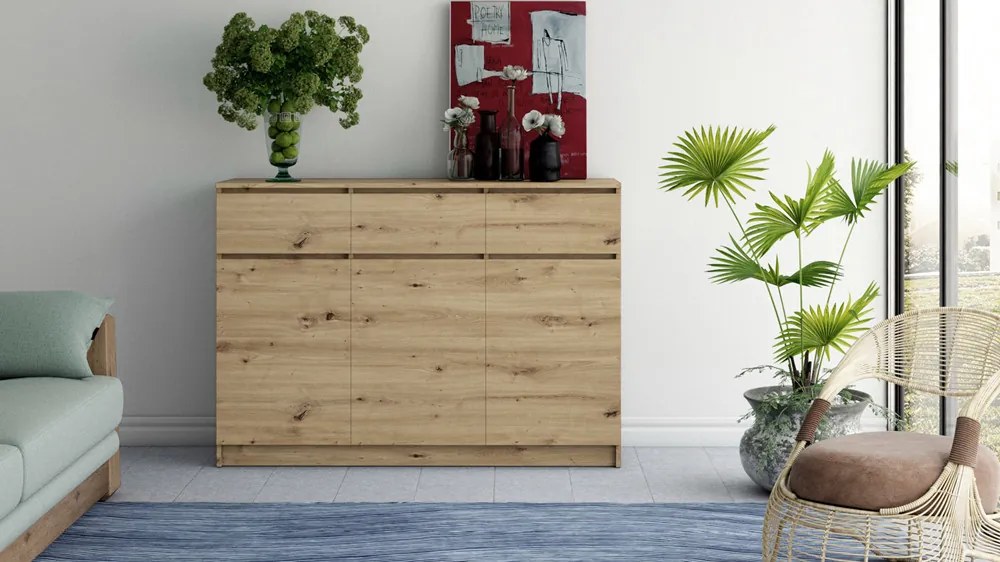 Komoda Musecalo 9 (dub artisan). Akcia -19%. Vlastná spoľahlivá doprava až k Vám domov. 1132851