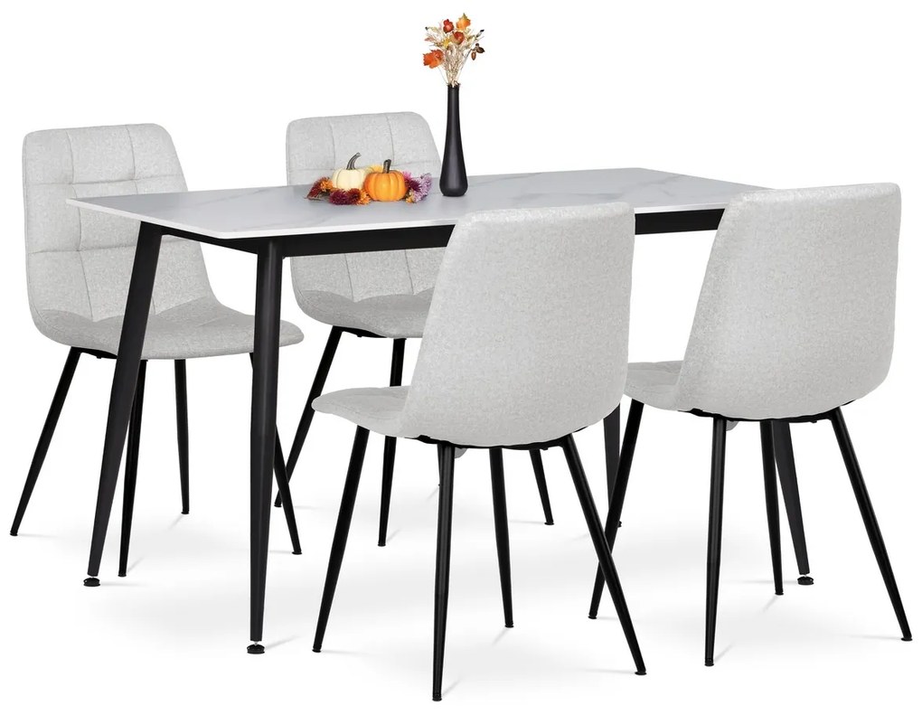 Jedálenský set zo spekanej keramiky a kovu 5 ks, biela