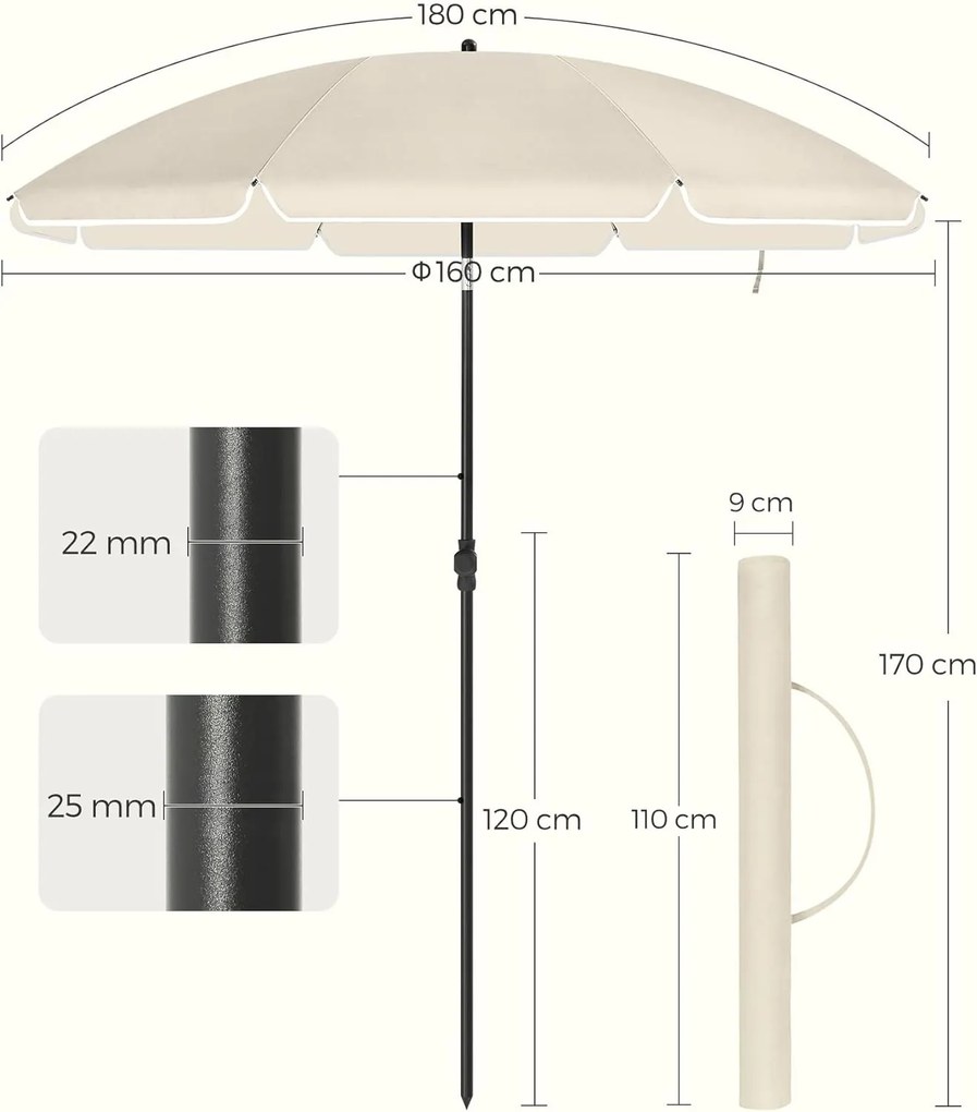 Zahradní slunečník s ochranným obalem UNTRA 160 cm béžový