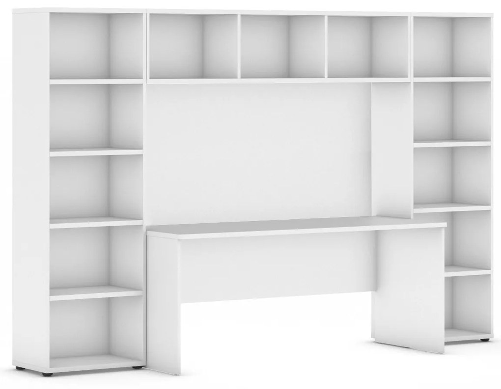Zostavy knižníc INTEGRO so stolom, nižšie, 2950 x 700/400 x 1923 mm, biela