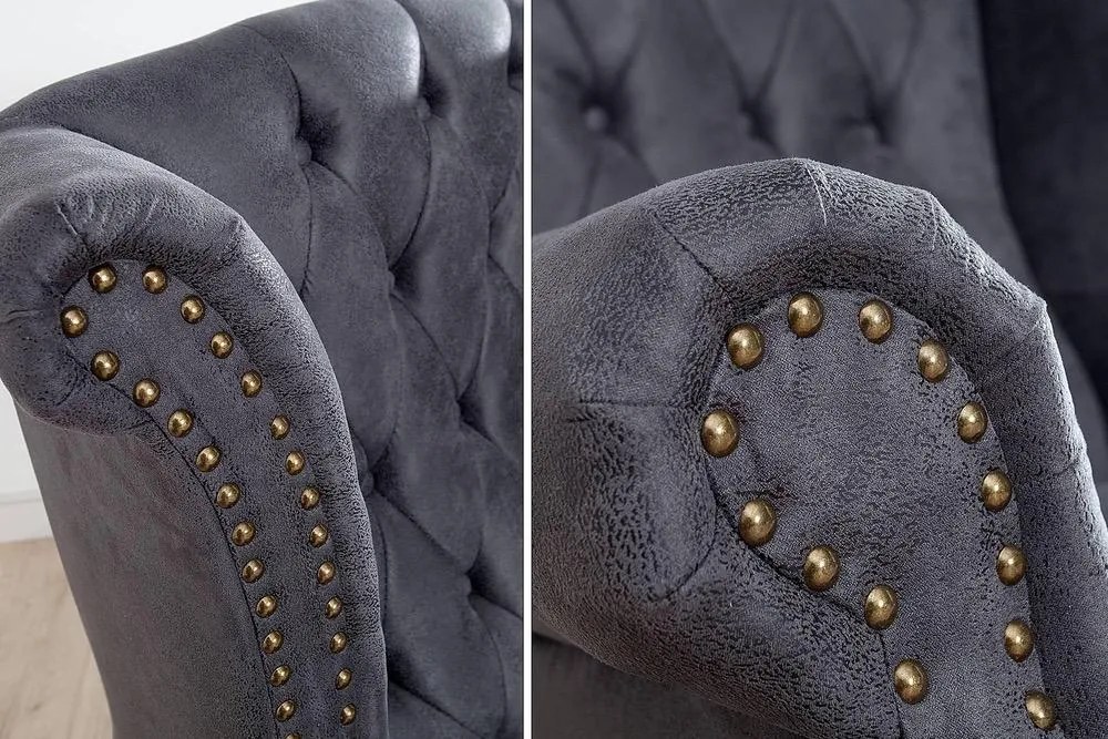 Luxusné kreslo Chesterfield sivé