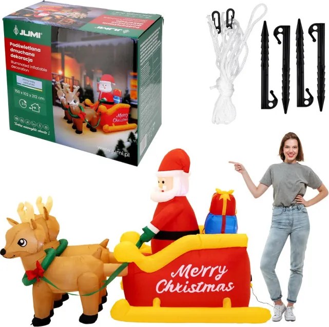 Nafukovací Santa Claus na saniach so sobmi 212 cm