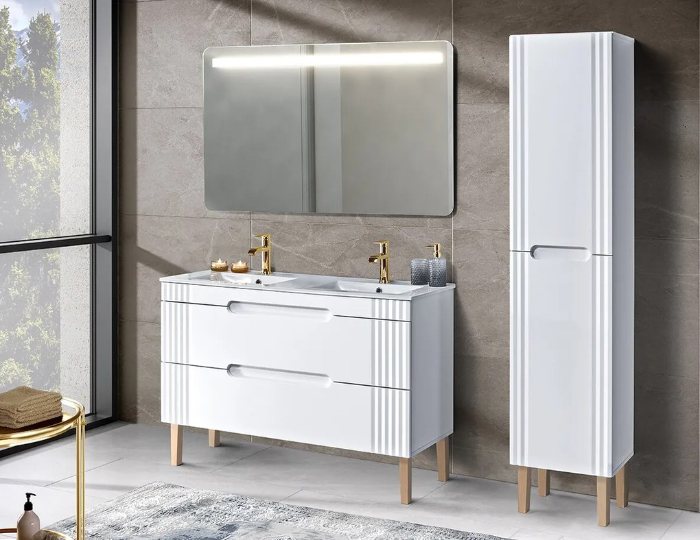 Kúpeľňová zostava Fiji so zápustnými umývadlami, skrinkami a zrkadlami 120 cm biela/dub coast evoke