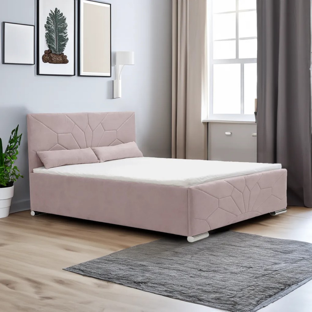 Čalúnená posteľ s úložným priestorom a matracom SOLO 120x200 cm Růžový