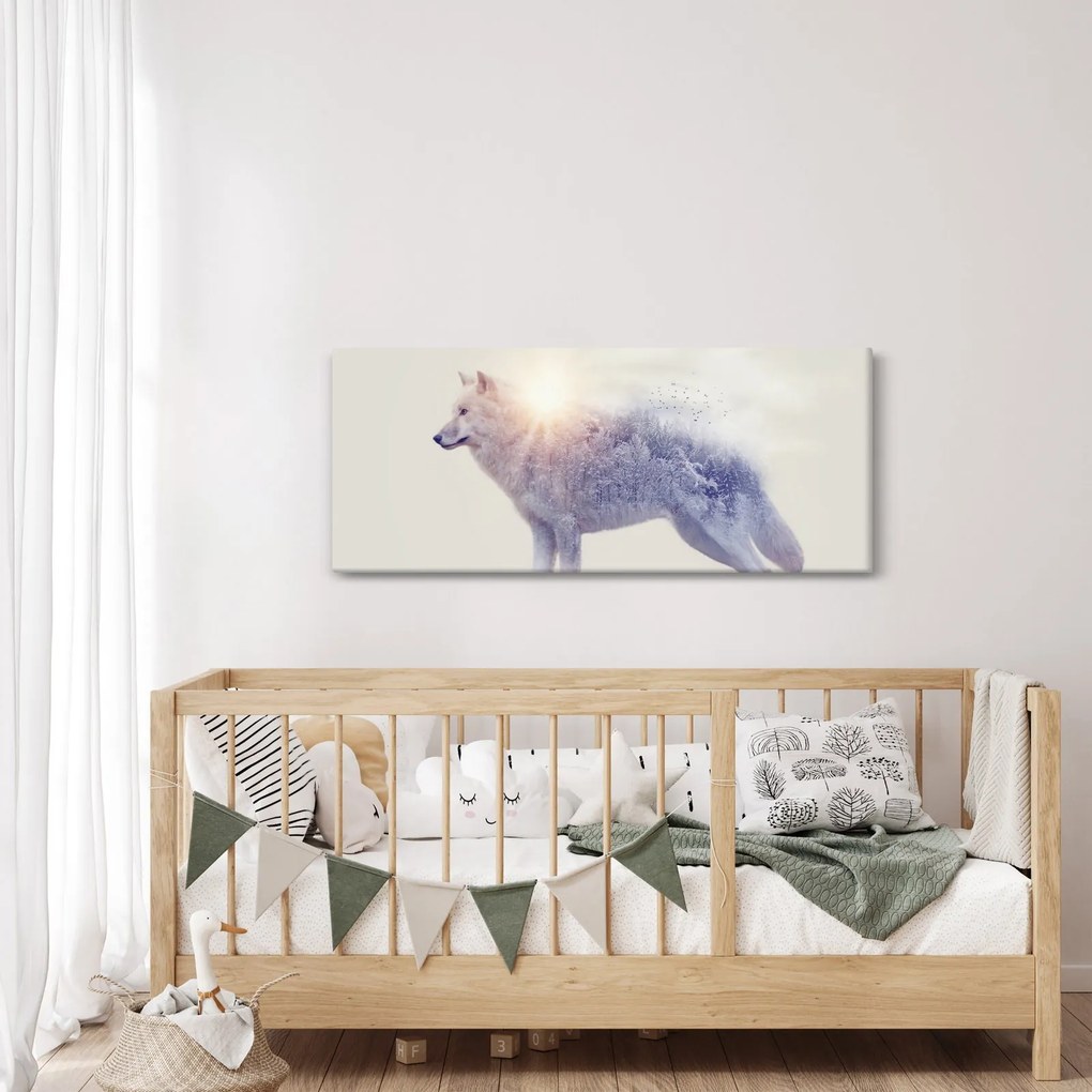 Obraz - Arktický vlk zrkadliaci divokú krajinu (120x50 cm)
