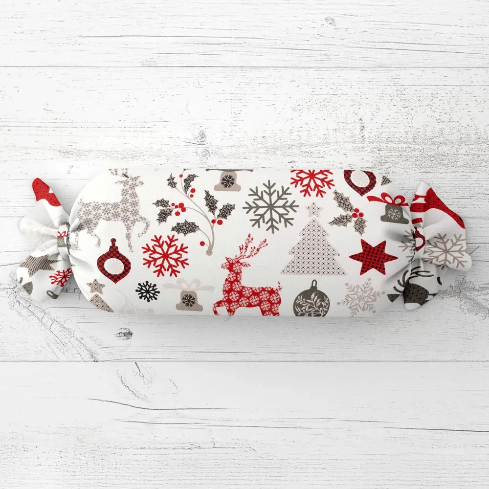 Biante Vankúš valec bonbon Sandra SA-541 Sivo-červené vianočné motívy na bielom 15x60 cm