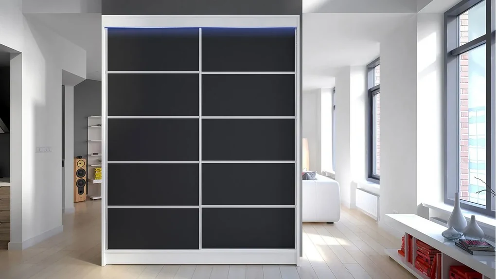 Posuvná skriňa Belgia IV, Farby: čierny / dub artisan, Osvetlenie: osvetlenie LED RGB - farebné