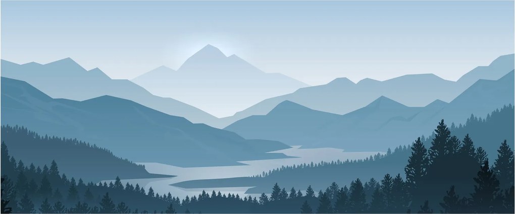 Obraz - Hory pohľadom grafika (120x50 cm)