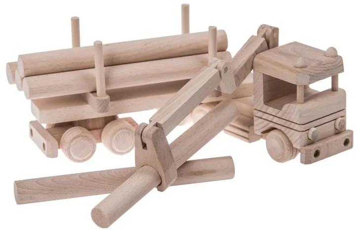 Vulpi Eko drevená hračka Natural - ťahač s drevom a hydraulickou rukou