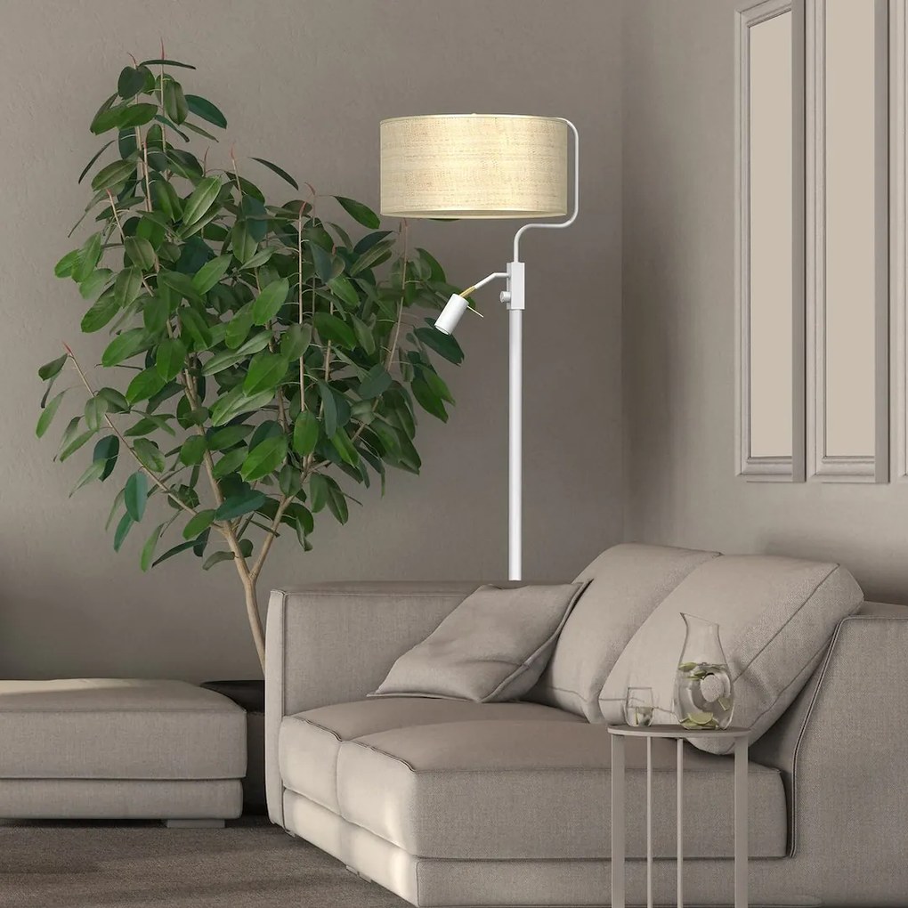 Stojacia lampa Marshall, 1x ratanové tienidlo + 1x biele kovové tienidlo, w/g