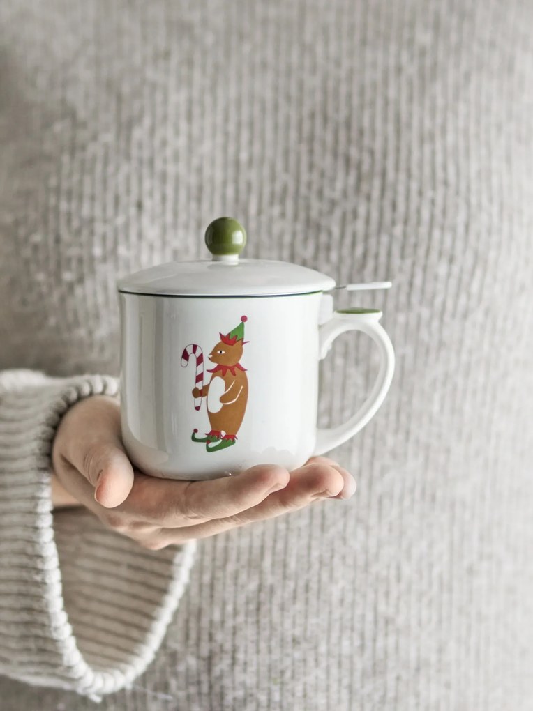 Bloomingville Kameninový hrnček Valentin Green se sítkem a pokličkou 300 ml