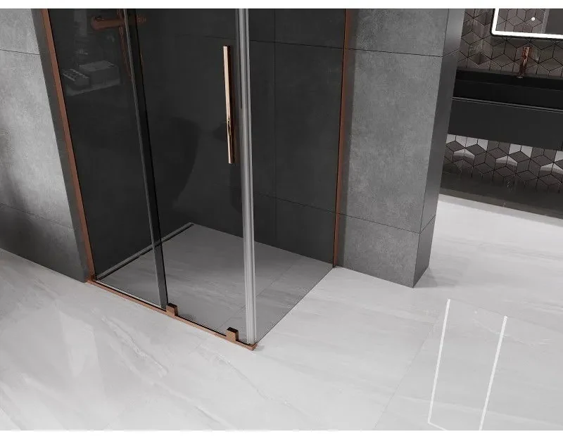 Mexen Velar L, sprchový kút s posuvnými dverami 120 x 85 cm, 8mm šedé sklo, ružové zlato, 871-120-085-43-60