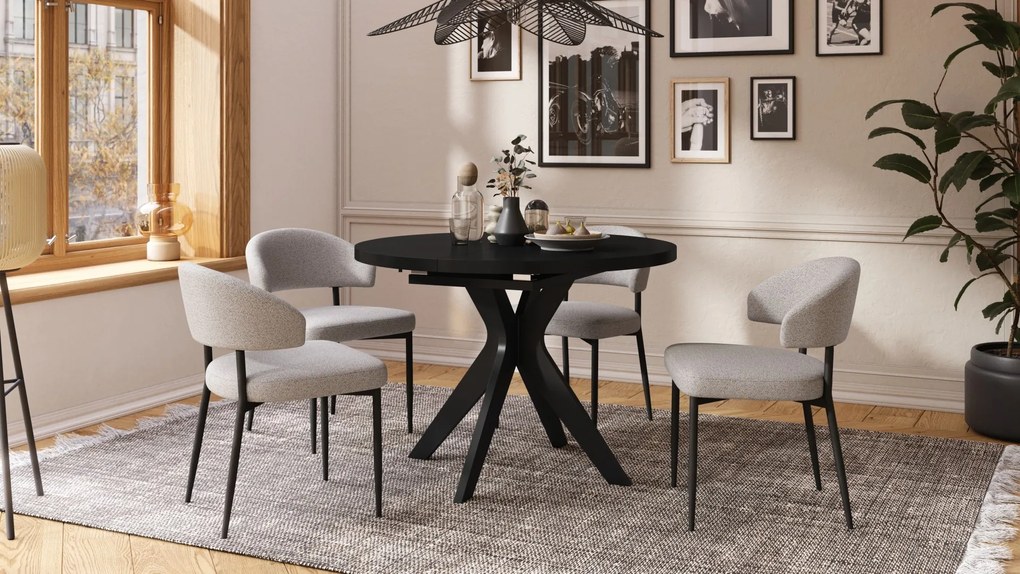 RENZO Čierny - OKRÚHLY STÔL Ø110 ROZKLADACÍ DO 180 cm | DO KUCHYNE JEDÁLNE OBÝVAČKY RETRO