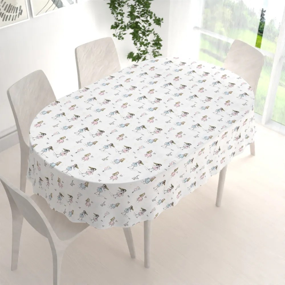 Biante Detský bavlnený oválny obrus Sandra SA-261 Krasokorčuliarky na krémovom 130x180 cm