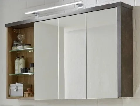 Kúpeľňová skrinka so zrkadlom Bay, dub/tmavosivý betón%