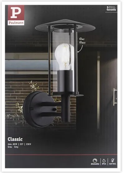 Paulmann 94398 - 1xE27/60W IP44 Vonkajšie nástenné svietidlo CLASSIC 230V