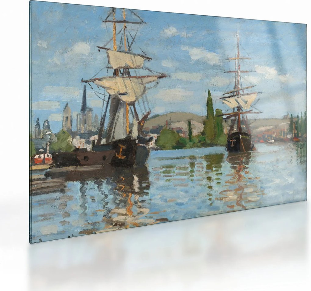 Sklenený obraz - Claude Monet, Ships Riding on the Seine at Rouen, reprodukcia (70x50 cm)
