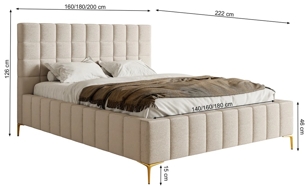 Manželská posteľ 140 cm Sheldona 140 (s roštom) (s úl. priestorom) (tmavosivá + zlatá). Akcia -19%. Vlastná spoľahlivá doprava až k Vám domov. 1099774