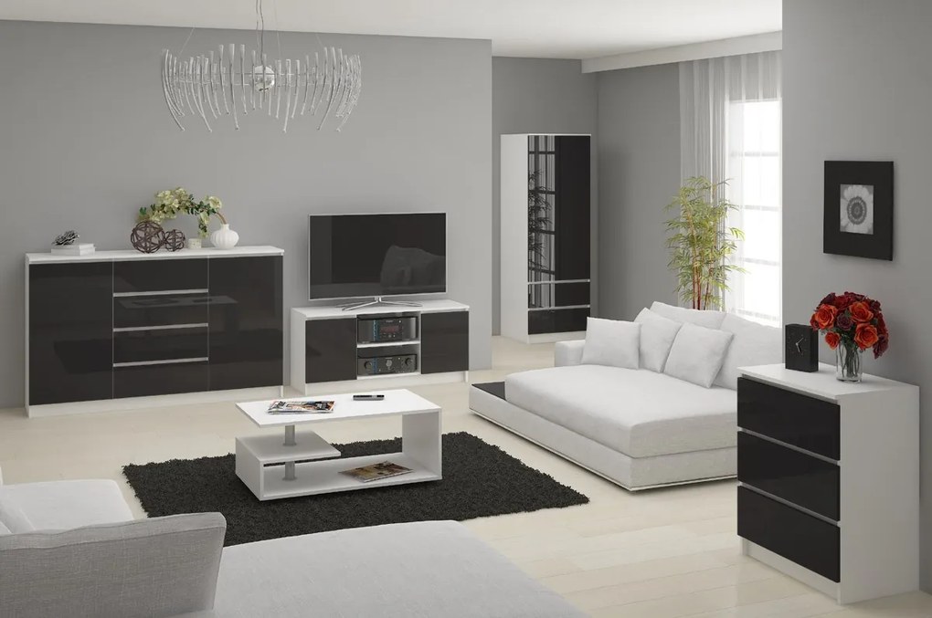 Komoda Rollo Z 140 cm grafit lesk/bílá