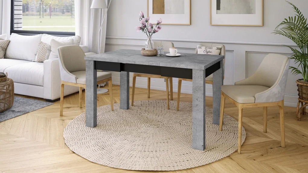 FONTE Beton Millenium / Čierny Mat - KLASICKÝ STÔL DO KUCHYNE/OBÝVACEJ IZBY 110x75 ROZKLADANÝ DO 155 cm!