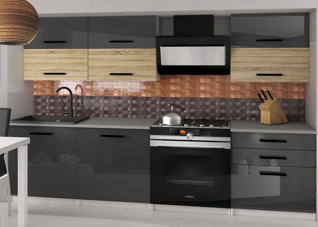 Kuchynská linka Belini 180 cm šedý lesk /dub sonoma s pracovnou doskou Primera2 INF PRIMERA2/2/WT/SDSS/0/B1