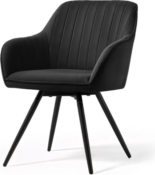 Sada štyroch otočných jedálenských stoličiek TURNO zamatové, čierne / čierne nohy (4 ks)