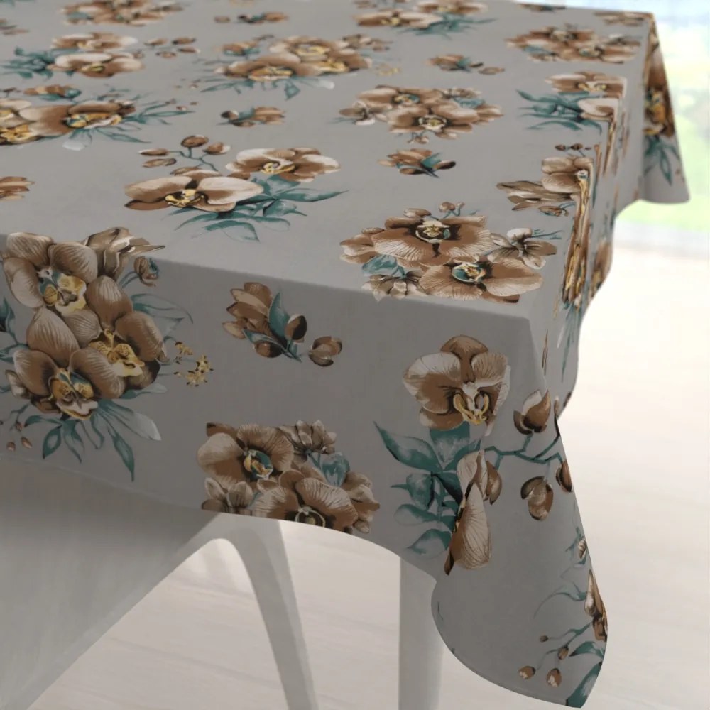 Biante Bavlnený štvorcový obrus Sandra SA-622 Hnedé orchidey na sivom 90x90 cm