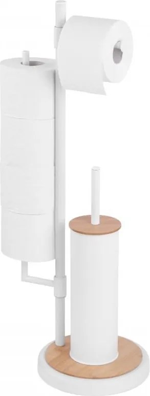 Erga Sisu, držiak na toaletný papier so zásobníkom a WC kefou 3v1, biela-hnedá, ERG-YKA-P.SISU-WHT-B