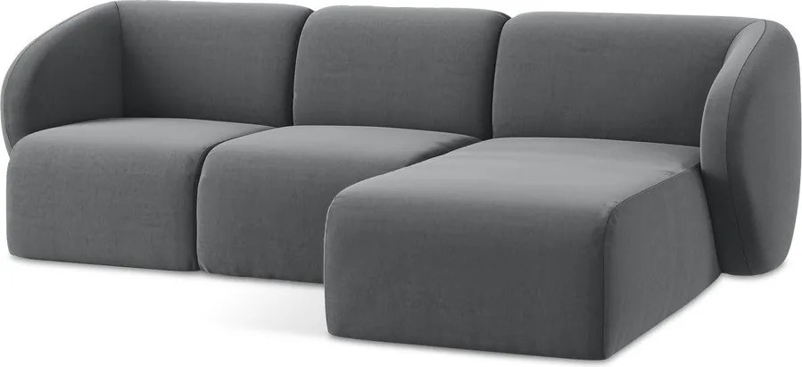 Sivá zamatová rohová pohovka (pravý roh/s leňoškou) Lani – Makamii