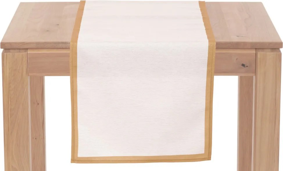 Vianočný behúň na stôl 150x40 cm, krémový so zlatými vtkanými nitkami