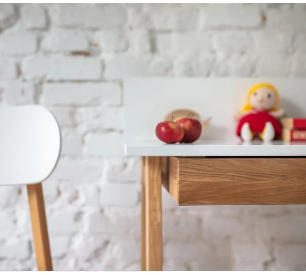 Biely písací stôl s podnožím z jaseňového dreva Ragaba Luka, dĺžka 65 cm