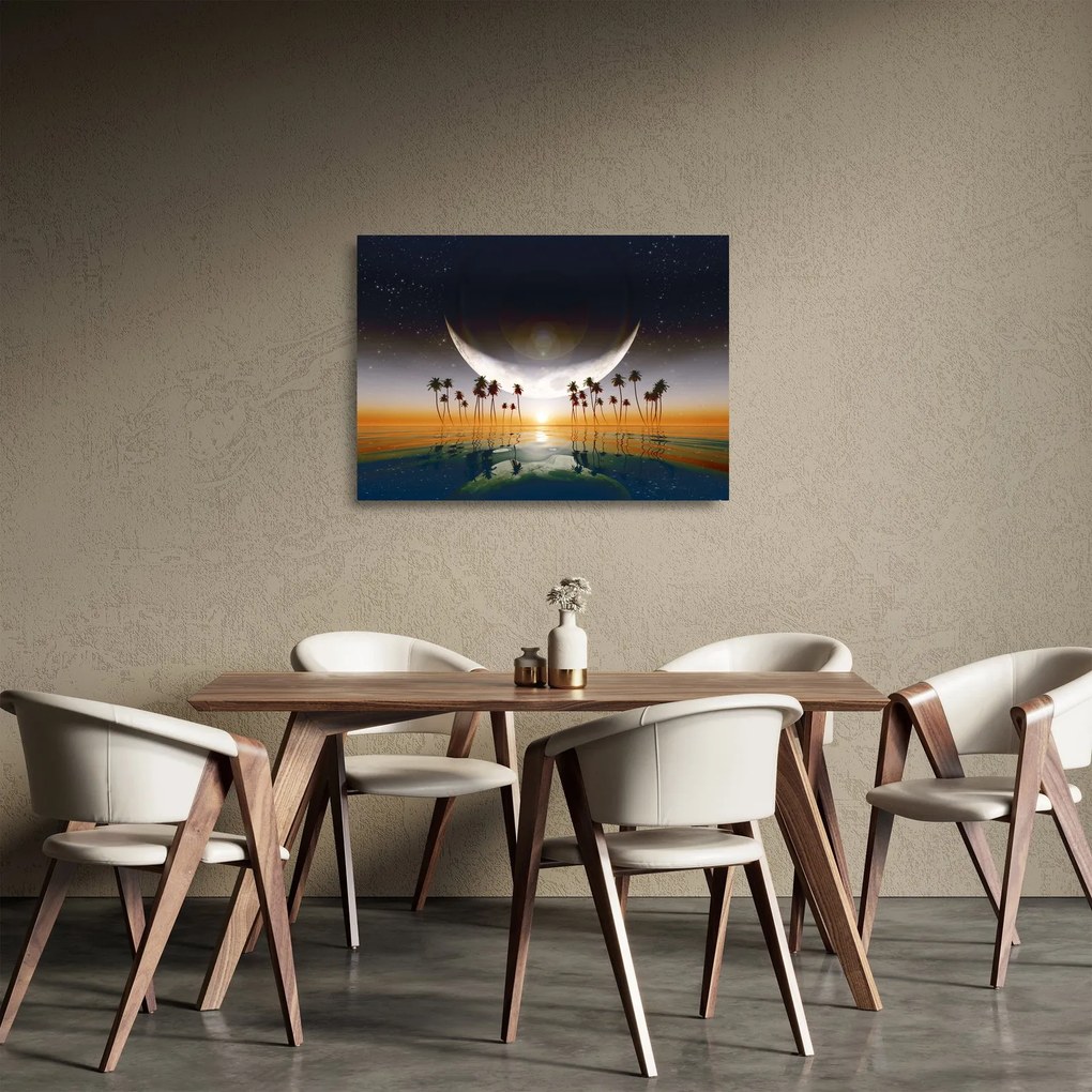 Sklenený obraz - Mesiac nad palmami (70x50 cm)