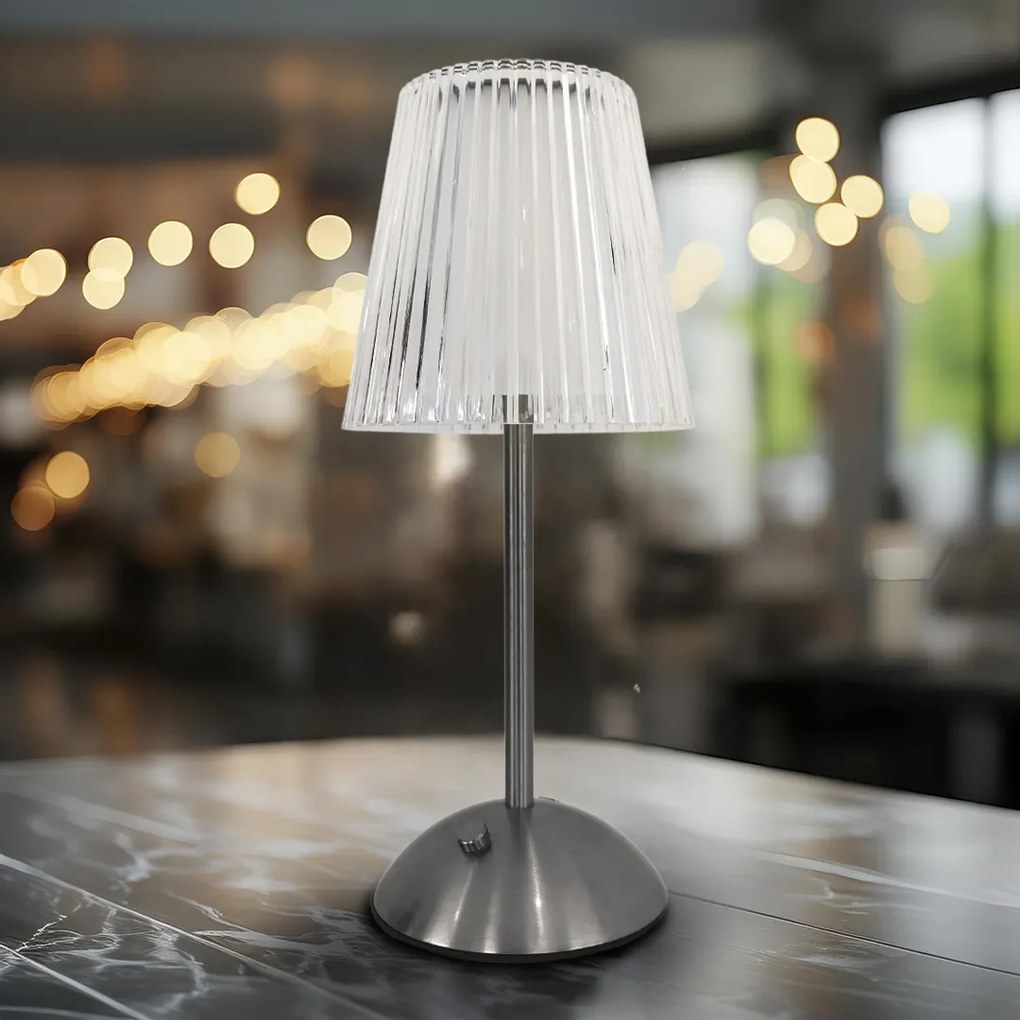 Stolná lampa Tacoma, 1x transparentné PVC tienidlo, ch