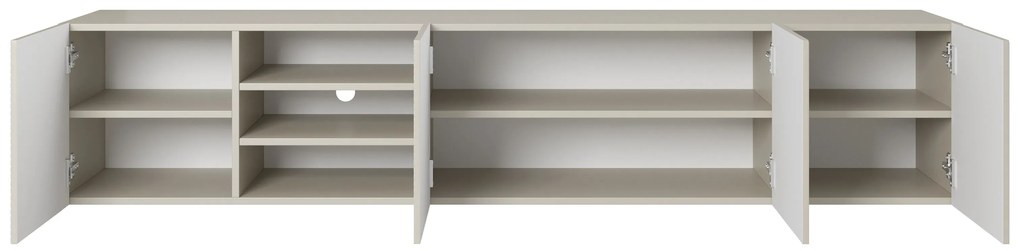 Závesná TV skrinka Asha 200 cm s ryhovaným čelom a výklenkom - kašmír