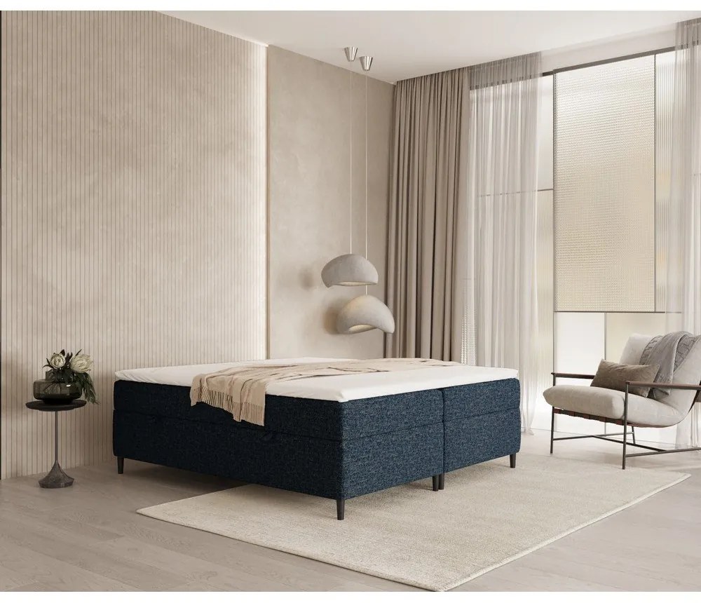 Tmavomodrá boxspring posteľ s úložným priestorom 160x200 cm Araya – Maison de Rêve