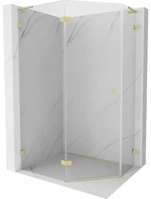 Mexen Lunar, L päťuholníkový sprchový kút naklápací doľava 100 x 90 cm, 8mm číre sklo, zlatý matný profil, 831L-100L-090P-55-00-L