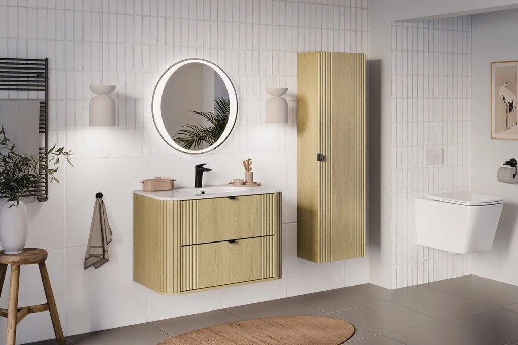 Závěsná skříňka Ovalia Pure s umyvadlem 80 cm dub Cremona