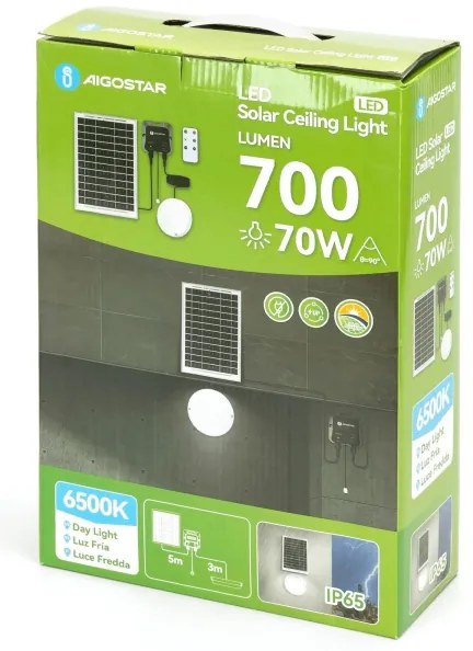 Aigostar - LED Solárne svietidlo LED/70W/12V 6000 mAh 6500K pr. 20,5 cm