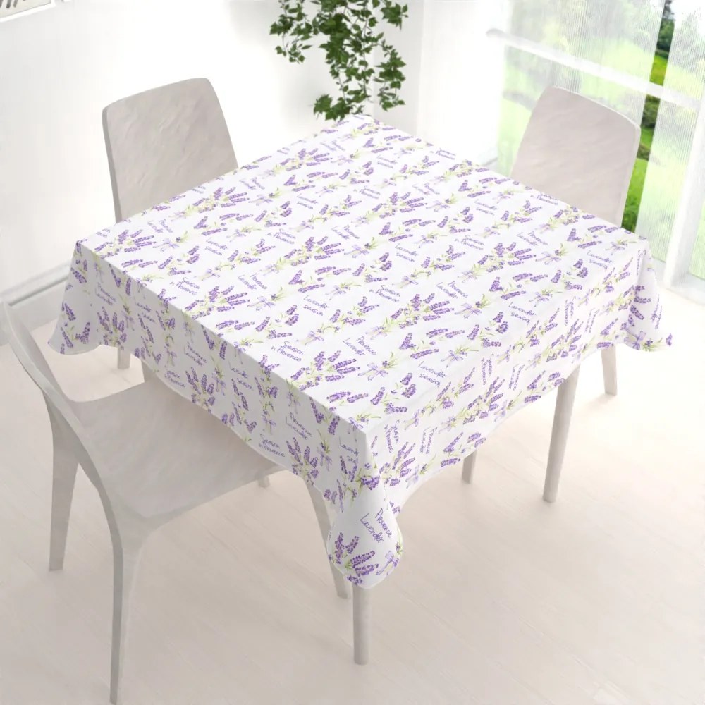 Biante Bavlnený štvorcový obrus Sandra SA-294 Veľké zväzky levandúľ na bielom 80x80 cm