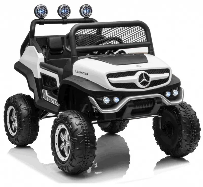 RAMIZ Elektrické autíčko - Mercedes UNIMOG - biele - 4x35W - 12/10Ah - 2022