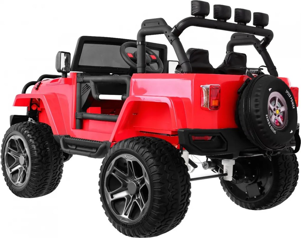 Ramiz Monster 4x4 terénne auto pre deti Červené + Diaľkové ovládanie + Nastavenie sedadla + MP3 LED + Nosič batožiny + Batoh