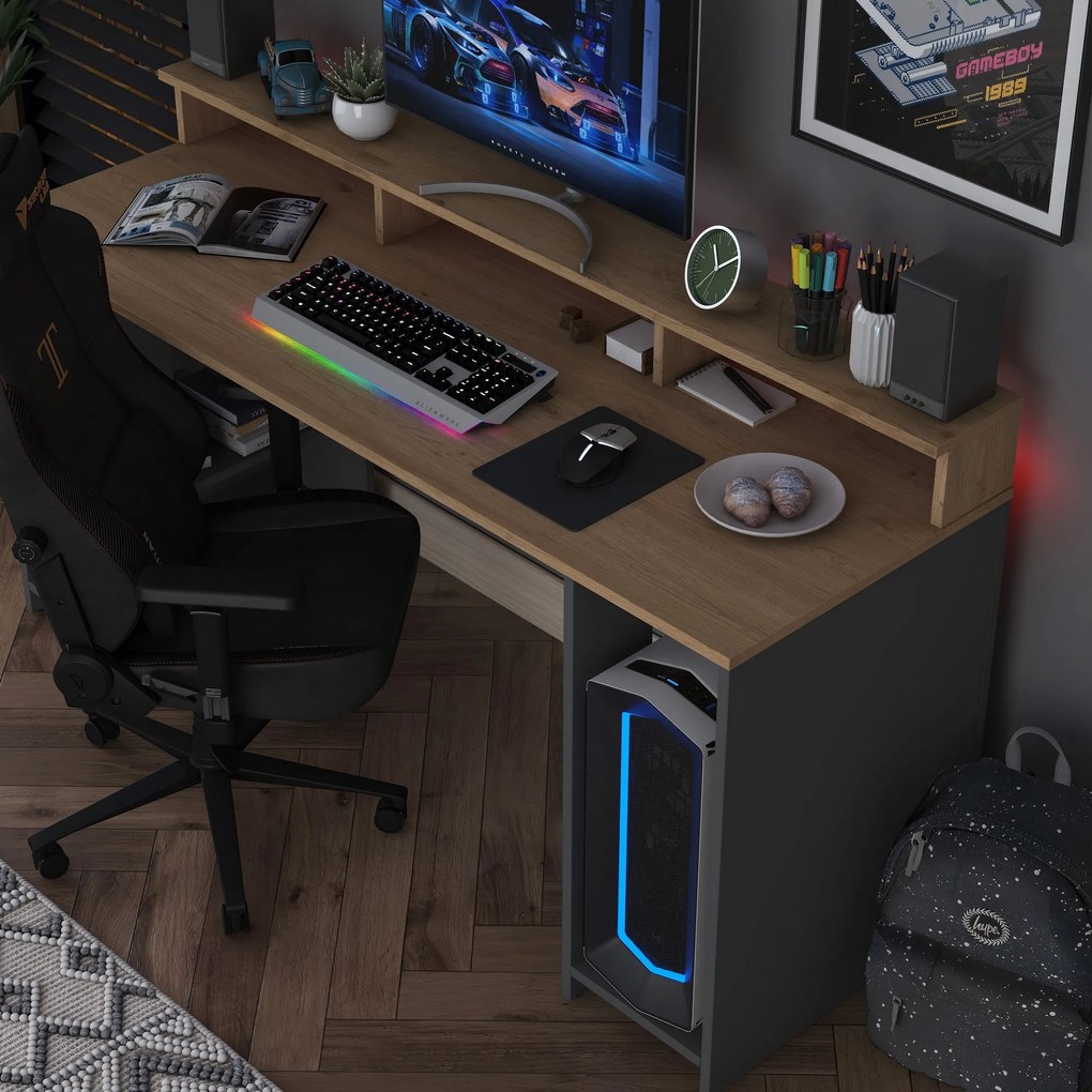 Písací stôl BOHEM s LED osvetlením orech/antracit